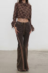OUDE WAAG 25 Early Autumn Plaid Short Shirt OW-OW-25PF-ST01C1BR048-ZHGW (BR048 Brown and Gray Plaid)